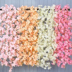 벚꽃조화 넝쿨 인테리어조화 행잉플랜트 장식 인조덩쿨, 1개, 연핑크