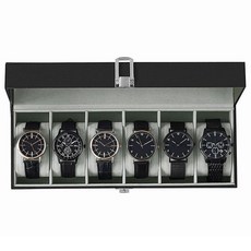 SONGMICS 시계 박스 대형 유리 뚜껑이 있는 6슬롯 케이스 탈착식 베개 박스 오거나이저 사랑하는 사람을 위한 선물 블랙 합성 가죽 안감 UJWB06B01 226