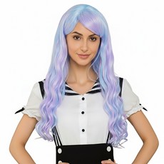 파티처럼 할로윈 파티소품 파티가발 미디움 롱헤어 [블루핑크 롱웨이브], 1개