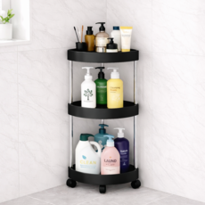 룸앤업 틈새수납 무타공 화장실 다용도 코너 선반, 블랙, 1개
