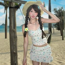2025新款泳衣女分體裙式甜美可愛卡通學生少女度假溫泉泳裝女, 乳白色,l