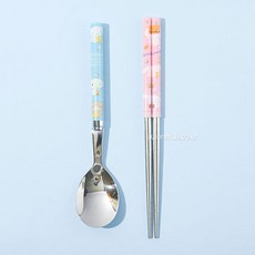 릴팡 산리오 캐릭터즈 가벼운 진공 스텐 수저세트, 혼합색상, 숟가락 + 젓가락, 1세트