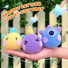 嗨購 新款可愛三隻怪獸鉤針玩偶DIY材料包 英文說明書教程 書包吊飾, DY-0030,中號, 1個