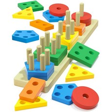 자르토레스 몬테소리 장난감 1 2 3 생일 세 부활절 퍼즐 선물 모양 나무 스터퍼 2-4 세 바구니 남자 분류 학습 1-3 선물 여자, Rainbow