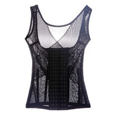 大尺碼超薄透氣六排扣調整型美體束腰衣 黑色 舒適支撐背部