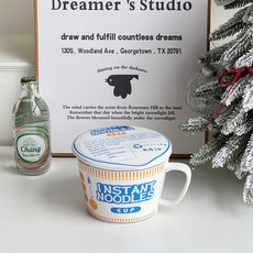 스타일 세라믹 손잡이 전자레인지용 뚜껑 대용량 기숙사용 그릇 국수 투명 학생, 23 식 라면컵 블루 세라믹 뚜껑 [1150ml]