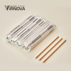 【Virnova】 竹纖維 紙吸管 6x220mm 棕色 尖頭 獨立紙包 生物可分解 環保吸管, 1包, 100支