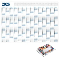 2026년 달력 벽걸이형 연간 일일 계획표 종이 365일 계획 연간 플래너 주간 일정표 월간 12개월, 1개, 05 Blue Calendar 2026