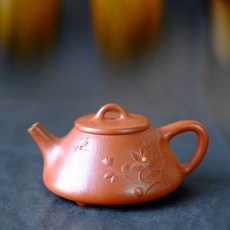 迷你雕花茶壺, 名家全手堆花石瓢黃龍山原礦朱泥宜興正品紫砂壺收藏1入 -, 1個, 1L