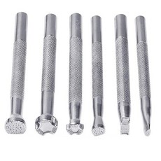 6pcs 가죽 스탬핑 도구 가죽 작업 안장 제조 스탬프 세트 특별 모양 스탬프 펀치 세트 가죽 공예 도구, 은, 1개