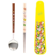 LILFANT 卡通可愛便攜餐具組 (湯匙筷子套裝) - 多色可選，安全材質，外出用餐必備, 1套, 黃色, 湯匙, 筷子, Case