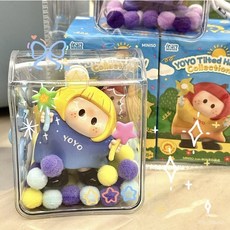 右右醬萌趣歪頭係列6cm透明pvc防塵遛娃包外出公仔展示包防塵罩, 1個, 透明小方包1個,送鑰匙扣+毛球 【不含娃】