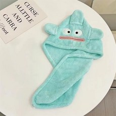 卡通珊瑚絨刺繡浴裙套裝：學生可穿可裹吸水柔軟浴袍、幹髮帽、髮帶組合，多款顏色可選，居家必備, 醜魚浴帽, 1個