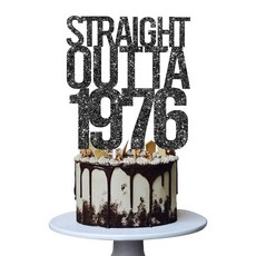 Straight Outta 1976 케이크 토퍼 50번째 남성 및 여성 생일 파티 재미있는 50세와 멋진 생일 장식 핸드메이드 - 블랙, Straight Outta 1976 케이크 토퍼, 50