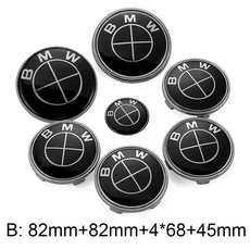 7개 세트 자동차 전면 엠블럼 후면 배지 휠 허브 캡 스티커 E90 E60 E61 E93 E87 E36 E46 E53 X1 X3 X5 X6, 17 C-82 82mm