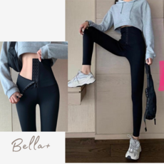 Bella+ 三排扣高腰鯊魚褲 彈力收腹提臀瑜珈運動褲