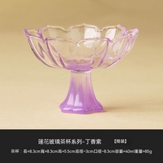 蓮花高足杯 琉璃品茗杯, 1個, 晶玻璃蓮花杯_丁香紫【簡裝】,無規格, 丁香紫