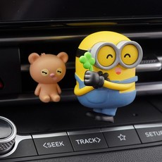 유니버셜 미니언즈 네잎클로버 밥앤팀 차량용방향제 송풍구형 피규어 디퓨져 새차선물 귀여운방향제 캐릭터 차꾸, 1개, 프레시 그린