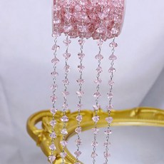 DIY 鏈條 三角水晶 古風頭飾 流蘇 手作配鏈, 粉色亮銀三角水晶鏈,50釐米長(厚銀高保色 4mm), 1個