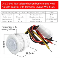 DC3.7V 5V 12V 24V 36V PIR 모션 센서 라이트 스위치 시간 지연/모드 조정 적외선 인체 모션 감지기 자동, 08 3.7-36V 23mm NO