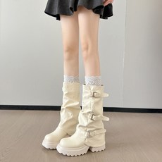 통굽 통부츠 화이트 블랙 가을 겨울 웨스턴 버클 트렌디