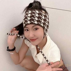 대목 니트 귀도리 헤어밴드 와이드헤어밴드, 브라운