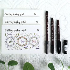 뮤즈 캘리그라피패드 A6 50매 3권 + 모나미붓펜 3종 + 리필잉크, 1팩, 전체 시트