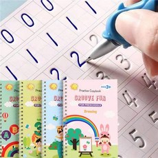 아이들을 위한 AAGO 손글씨 책 연습 재사용 가능한 홈이 있는 책 3-5세 글쓰기 연습, 4 Books with Pen