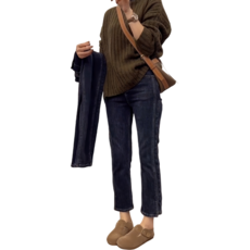 Makone 여성 빅사이즈 스트레이트 스판 9부 청바지