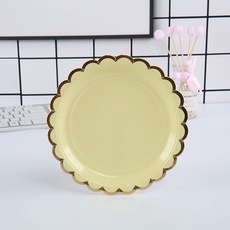 一次性紙碗 燙金加厚 生日派對小吃碗, 7寸圓盤黃色10個, 1個