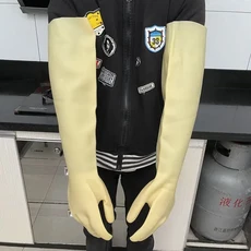 산성 및 알칼리 방지 검정색 길어진 부식 산업용 라텍스 두꺼운 고무 장갑, 06 XL 60CM