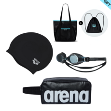 아레나 수영용품 세트 / 비크 수경 + 수영 손가방 + 실리콘 수모 + 메쉬 가방, 1개, 블랙