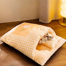 寵物隧道睡窩 柔軟舒適可拆洗寵物睡墊 可愛造型寵物屋, 黃白格紋, 1個