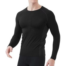 Sillictor 여름용 이너 긴팔 둥근 목 남성용 컴프레션 웨어 상의 접촉 냉감 땀 흡수 속건 탈취 컴프레션 UV 차단 9203blk-blk-L