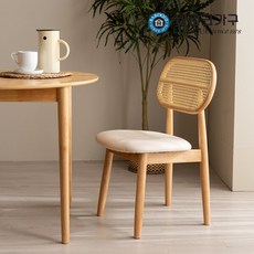 바로크가구 토니 라탄 1인용 원목 식탁의자/가죽형, 네추럴
