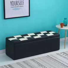 수납의자 화장대스툴 소파 리빙 회색(가죽) 120x40(수납) 긴의자 밝은 스툴 박스 벤치, T. 블랙 앤 화이트 체크 가죽, 1개
