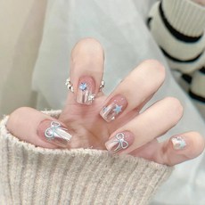 穿戴甲甲片ins高級感星星蝴蝶結法式美甲甲片抖音甜美假指甲, 1個, BY2039綽有餘妍:手工甲XS碼#10片/袋