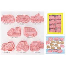 【Yi G Shop】造型餅乾模具 恐龍等多款餅乾模 6件套 烘焙工具 3D立體餅乾模具套裝, 1個, 工程車8件套, 粉紅色