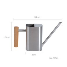 歐式不鏽鋼長嘴澆花水壺 家用園藝方形木柄, 砂光 - 500ml, 1個