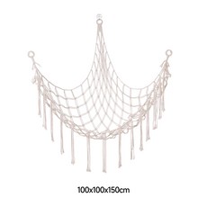 三角牆掛玩具網兜 兒童房玩具收納置物袋 編織毛絨玩具吊牀網, 1個, 米白色簡單款100×100×150