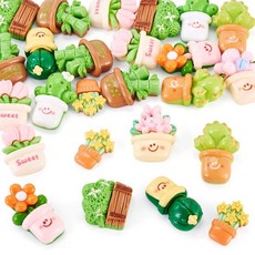 Craftdady 25피스 식물 레진 참 카보숑 3D 화분 선인장 꽃 다채로운 플랫 백 장식 DIY 스크랩북 네일 폰 주얼리 제작 장식용 191255, 혼합 색상 식물