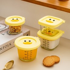 오리캐릭터 이유식용기 원형 냉동보관 전자레인지 밀폐 소분 유리 눈금표시 아기식품 주방수납, 1개, 스팀형 230ml(3개 1세트)