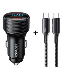 Essager QC3.0 30W 듀얼 포트 A타입 차량용 고속 충전기 USB A TO C타입 케이블, 그레이