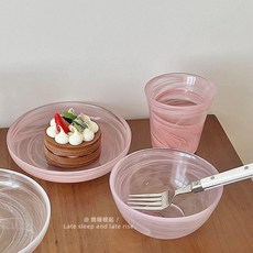 粉色暈染餐具三件套, 粉色暈染餐具 - 盤子單件, 1套, 如圖