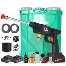 YUON 전동 21V 농업관개전용고압물총 무선 농약살포기 충전식 농약분무기 고압세척기 휴대용 고압세차기 모터식 물분사량 1분 16L, 농약살포기+20L 배낭물통+배터리 2개 × 1세트