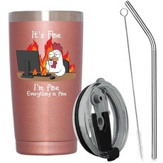 ECLATIS TSLOVE 러브R Horrors Persist So Do I 재미있는 너구리 쓰레기 수거통 파이어 커피 머그잔 친구를 위한 정신 건강 특별한 선물 591., 로즈 골드 - I'm Fine Everythings F