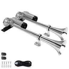 法賓 12V 雙管雙泵 汽車喇叭, 1個, 12V連體雙管雙氣泵帶繼電器線束,黑色