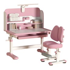 手搖升降書桌椅組 含折疊燈, 粉色