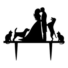 웨딩 케이크 토퍼 신랑 신부 강아지 고양이 동물 실루엣 웨딩 Wedding Cake Toppers Bride and Groom With Dogs and Cats Animal Sil