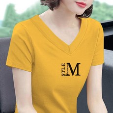 유니픽 여성 여름 프린트 V넥 반팔 티셔츠 패셔너블 심플 디자인wd
